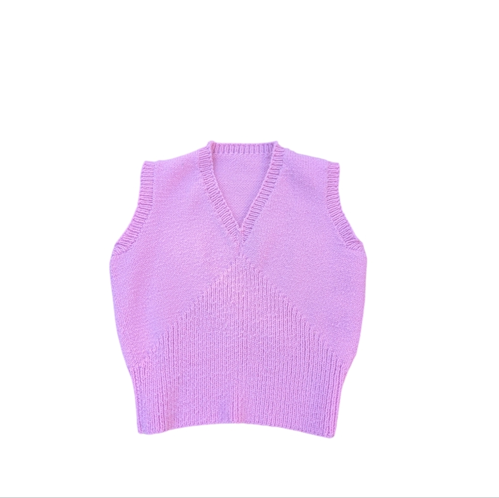 Vintage Pink Knit Sweater, Vntg 80s Vest in Barbie Pink Color, Top Size Small S
